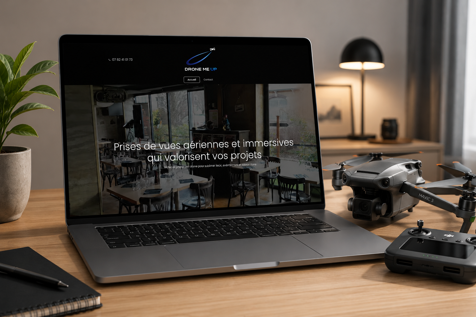 Site internet Drone Me Up, services par drone, réalisé par Zebrane