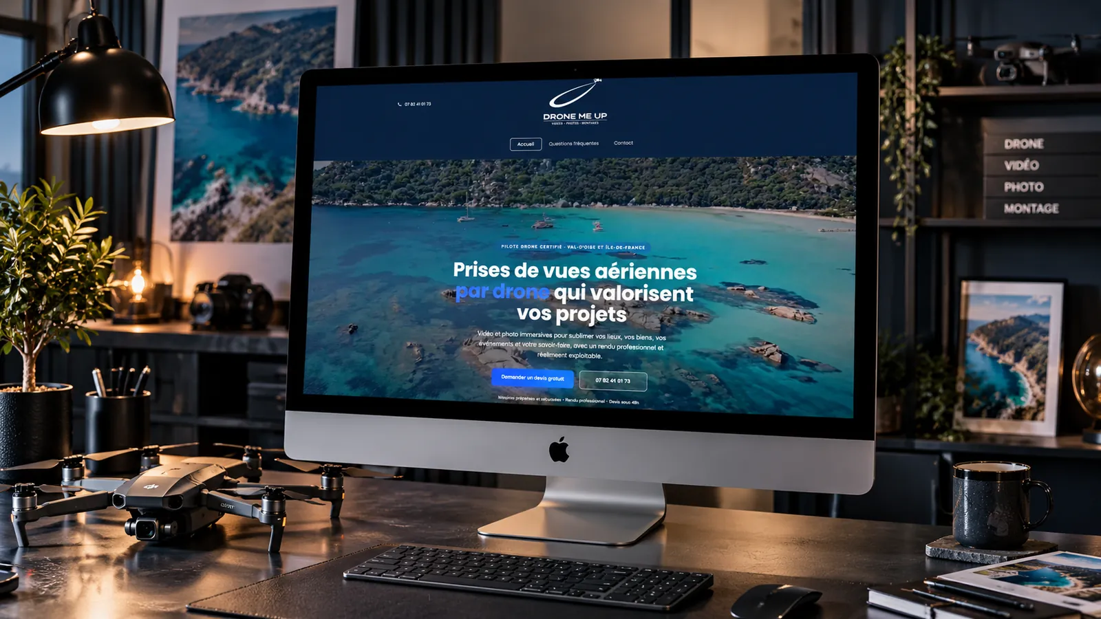 Site internet Drone Me Up, prises de vues aériennes par drone, réalisé par l'agence Zebrane